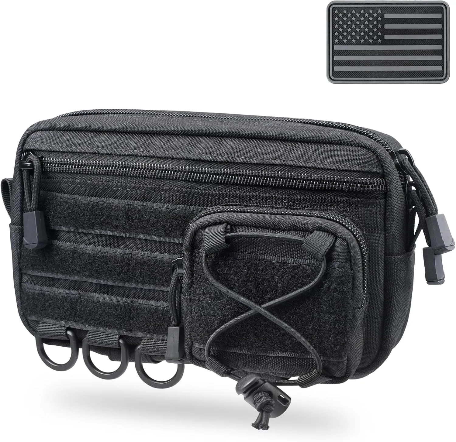 Molle Admin Pouch for Tactical Backpack, EDC Tool Pouch Organizer, Tactical Admin Pouch Molle, Belt Zipper Utility Waist Bag, Horizontal Phone Pouch with US Flag Patch