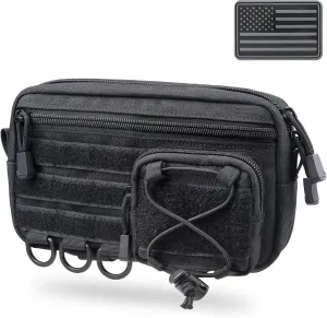 Molle Admin Pouch for Tactical Backpack, EDC Tool Pouch Organizer, Tactical Admin Pouch Molle, Belt Zipper Utility Waist Bag, Horizontal Phone Pouch with US Flag Patch