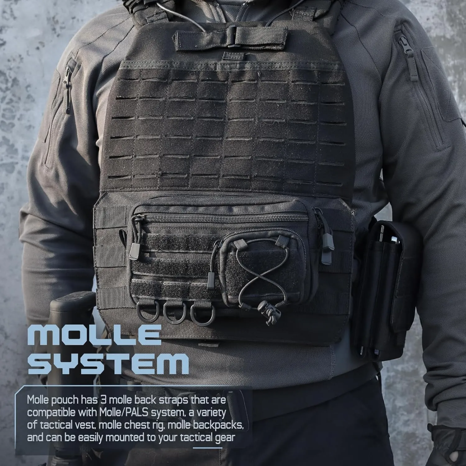 Molle Admin Pouch for Tactical Backpack, EDC Tool Pouch Organizer, Tactical Admin Pouch Molle, Belt Zipper Utility Waist Bag, Horizontal Phone Pouch with US Flag Patch
