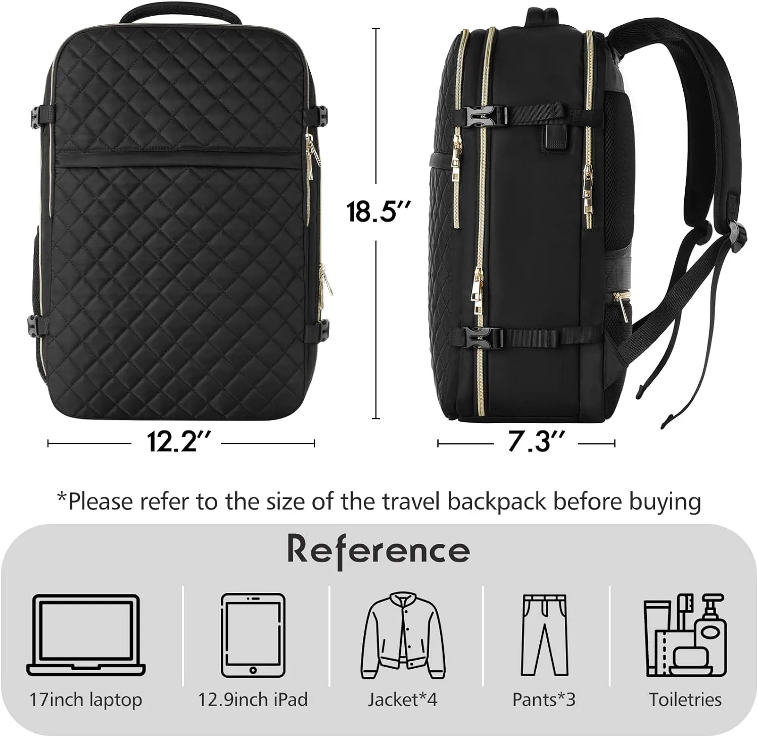 MOMUVO Large Travel Backpack Women, Flight Approved Carry On Backpack, Water Resistant Anti-Theft Casual Daypack School Bag Fit 17 Inch Laptop with USB Charging Port, Black