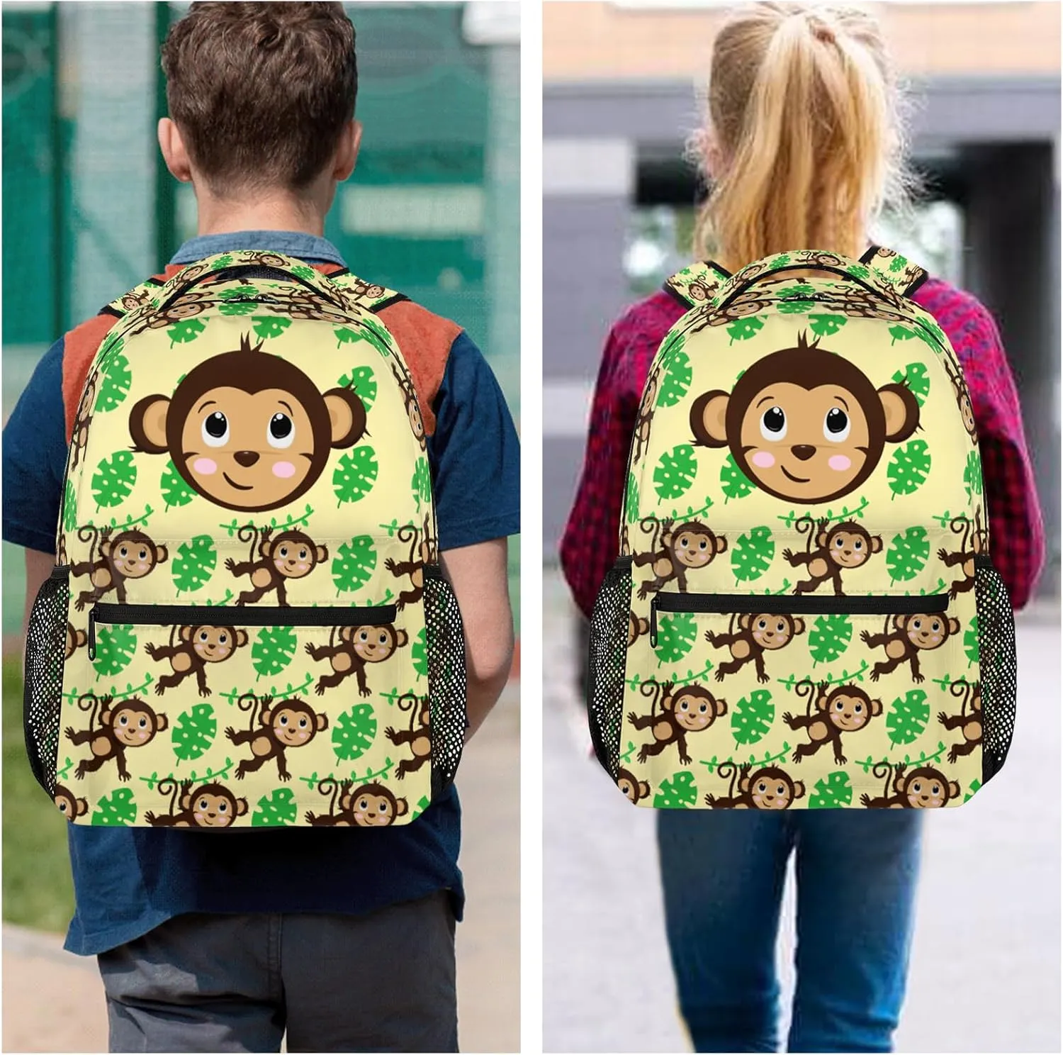 Monkey Backpack for School, Cute Monkey Palm Leaves Yellow Laptop Backpack Water Resistant Bookbag Computer Bag Travel Hiking Camping Rucksack Daypack Shoulder Bag for Teenager Boys Girls Kids