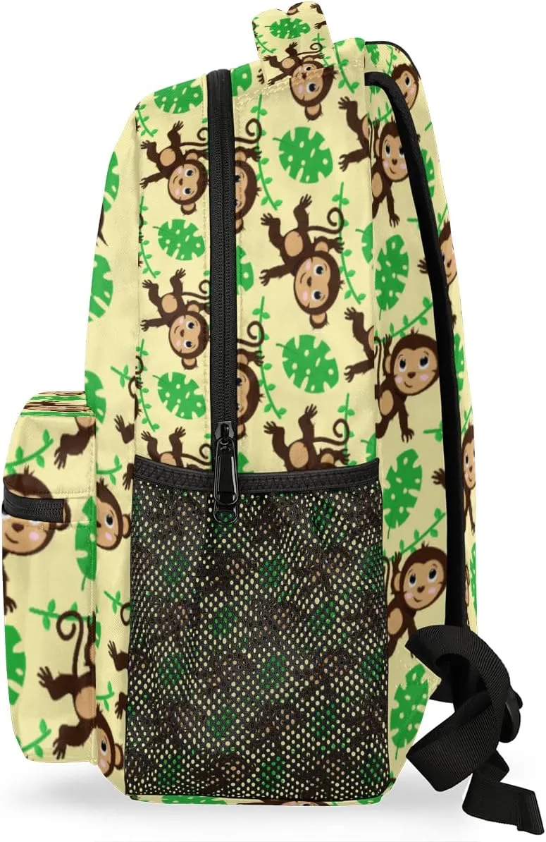 Monkey Backpack for School, Cute Monkey Palm Leaves Yellow Laptop Backpack Water Resistant Bookbag Computer Bag Travel Hiking Camping Rucksack Daypack Shoulder Bag for Teenager Boys Girls Kids