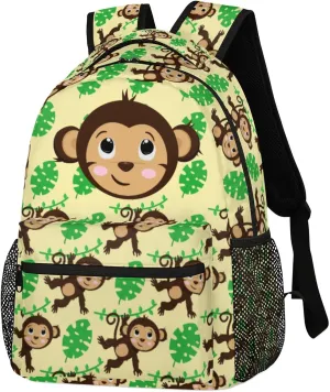 Monkey Backpack for School, Cute Monkey Palm Leaves Yellow Laptop Backpack Water Resistant Bookbag Computer Bag Travel Hiking Camping Rucksack Daypack Shoulder Bag for Teenager Boys Girls Kids