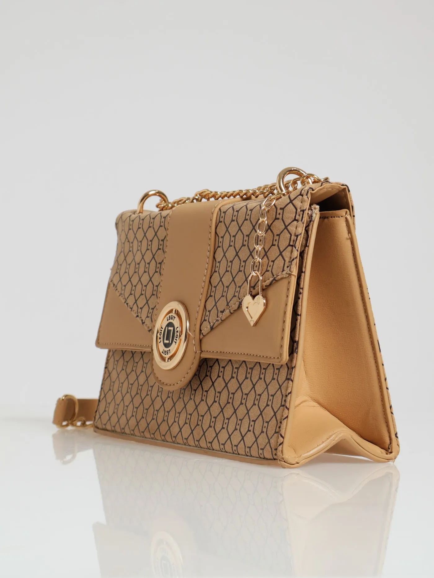 Monogram Round Metal Trim Satchel Bag - Beige