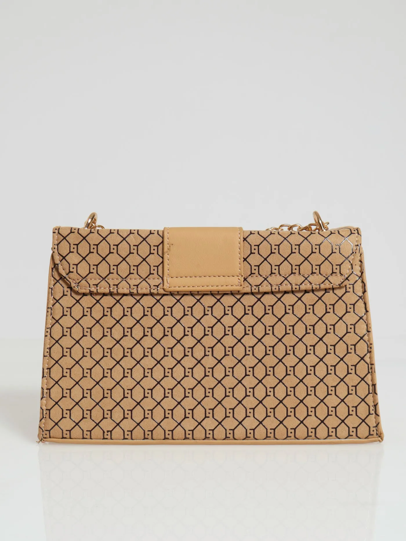 Monogram Round Metal Trim Satchel Bag - Beige