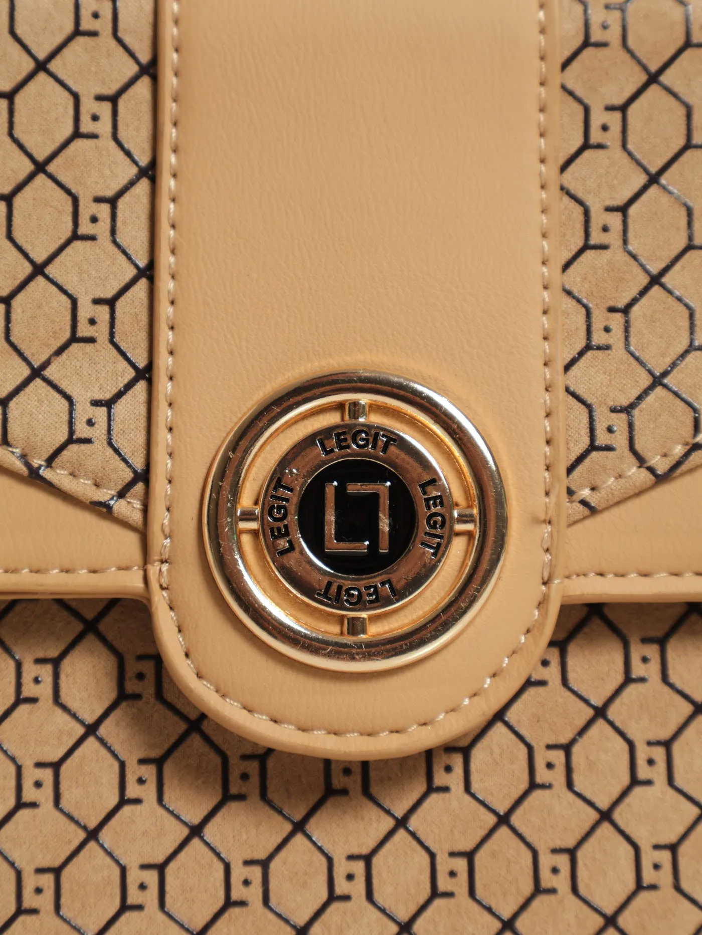 Monogram Round Metal Trim Satchel Bag - Beige
