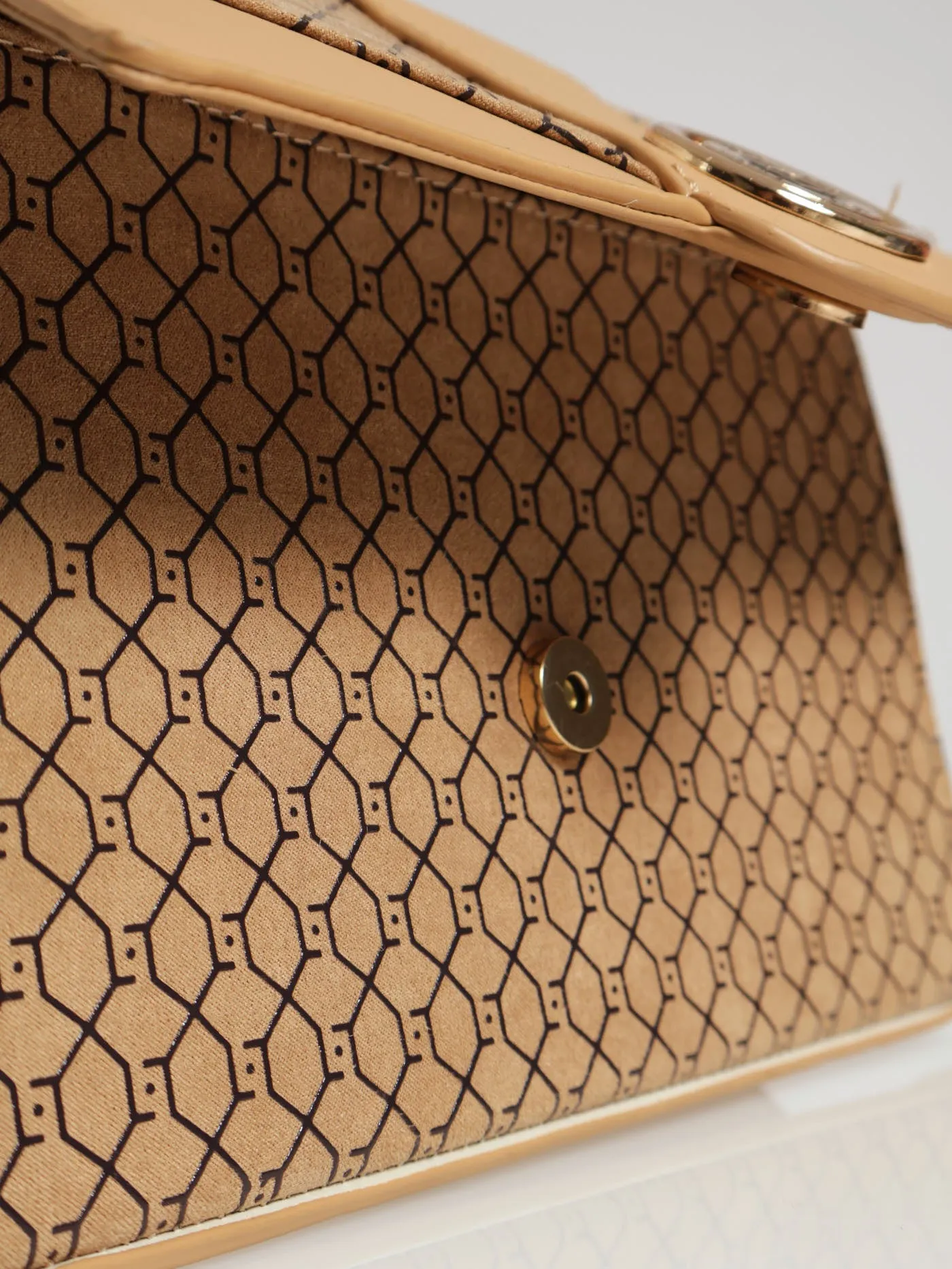 Monogram Round Metal Trim Satchel Bag - Beige