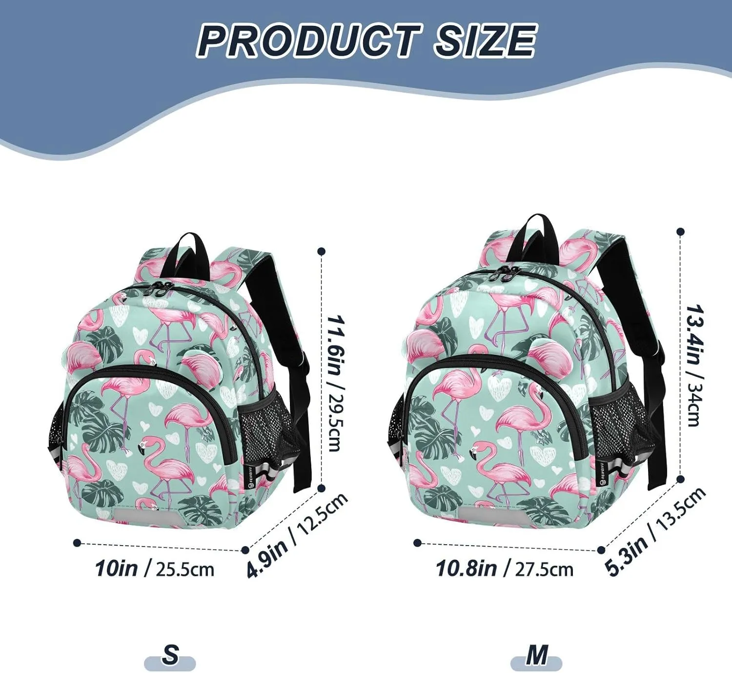Monstera Leaf Preschool Backpack Flamingo Daycare Bookbag School Backpack with Traction Rope for Kids 3-6
