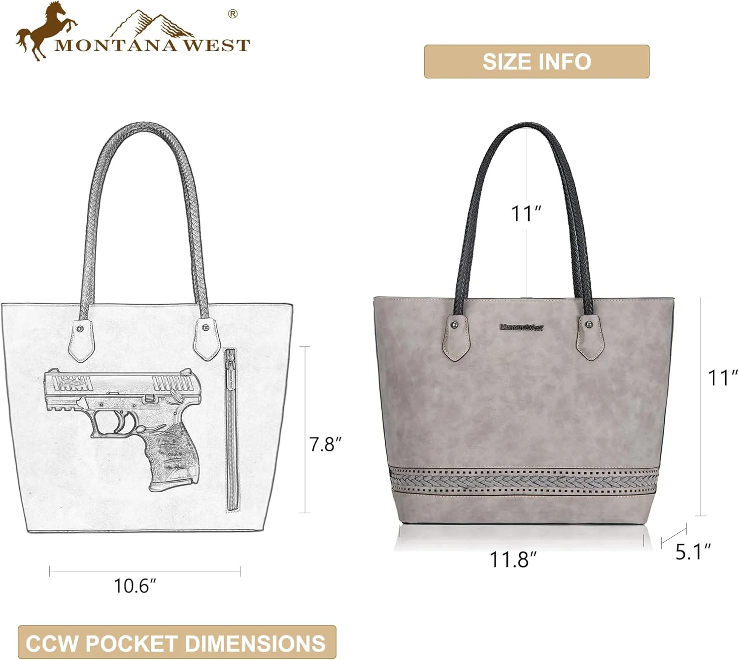 Montana West Woven Tote Bags for Women Medium Purses and Handbags with Concealed Carry Back Zipper Pocket