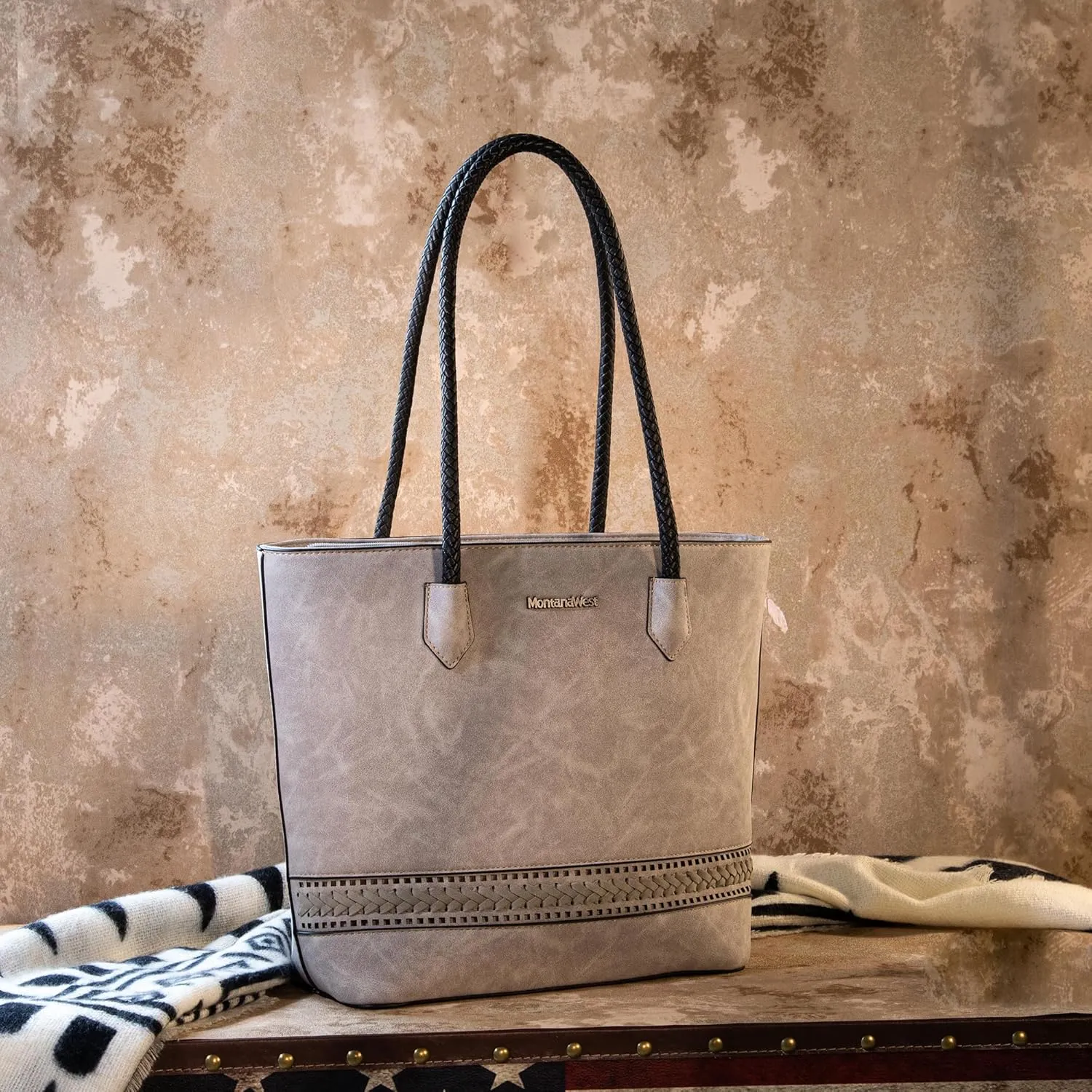 Montana West Woven Tote Bags for Women Medium Purses and Handbags with Concealed Carry Back Zipper Pocket