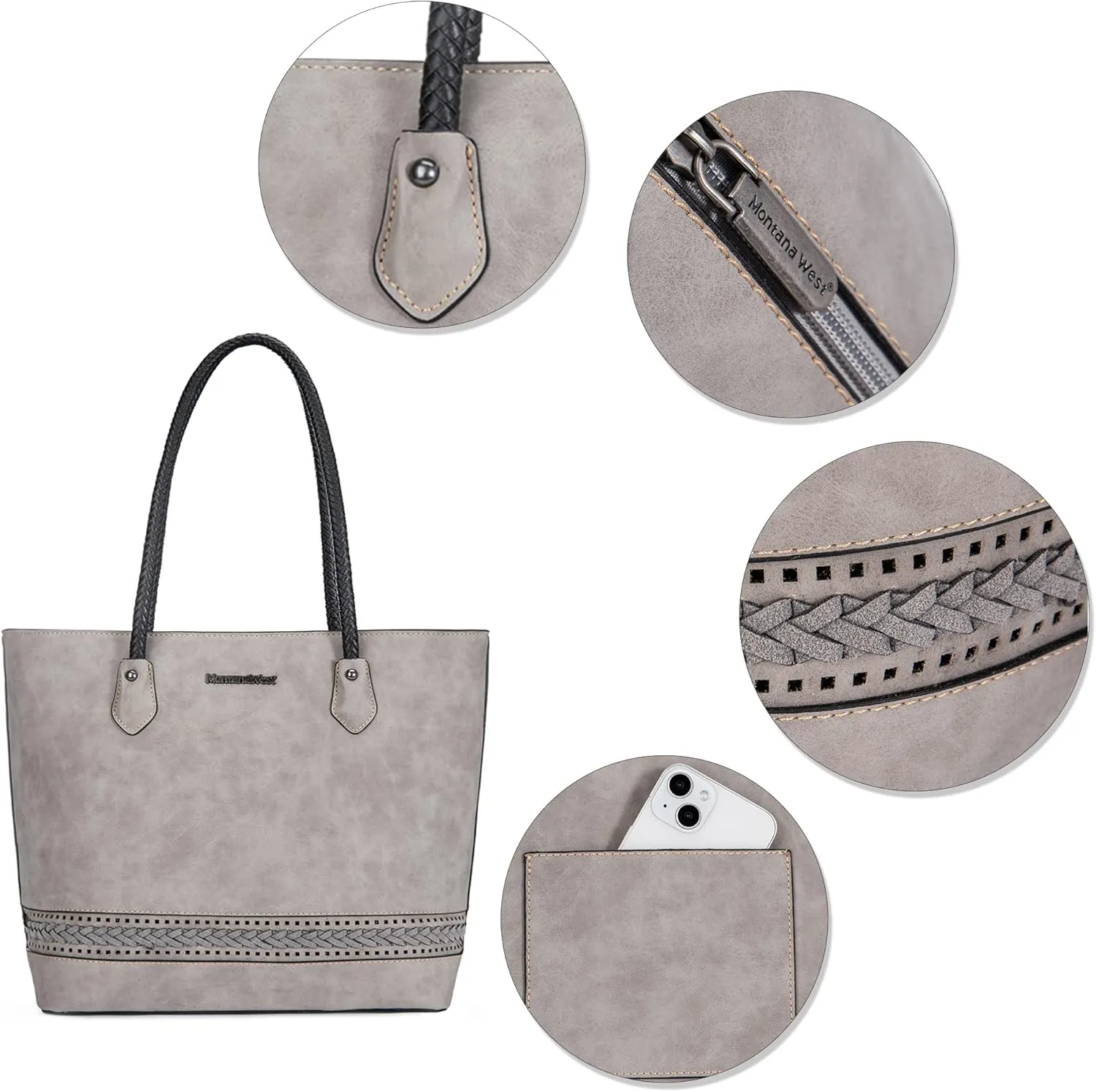 Montana West Woven Tote Bags for Women Medium Purses and Handbags with Concealed Carry Back Zipper Pocket