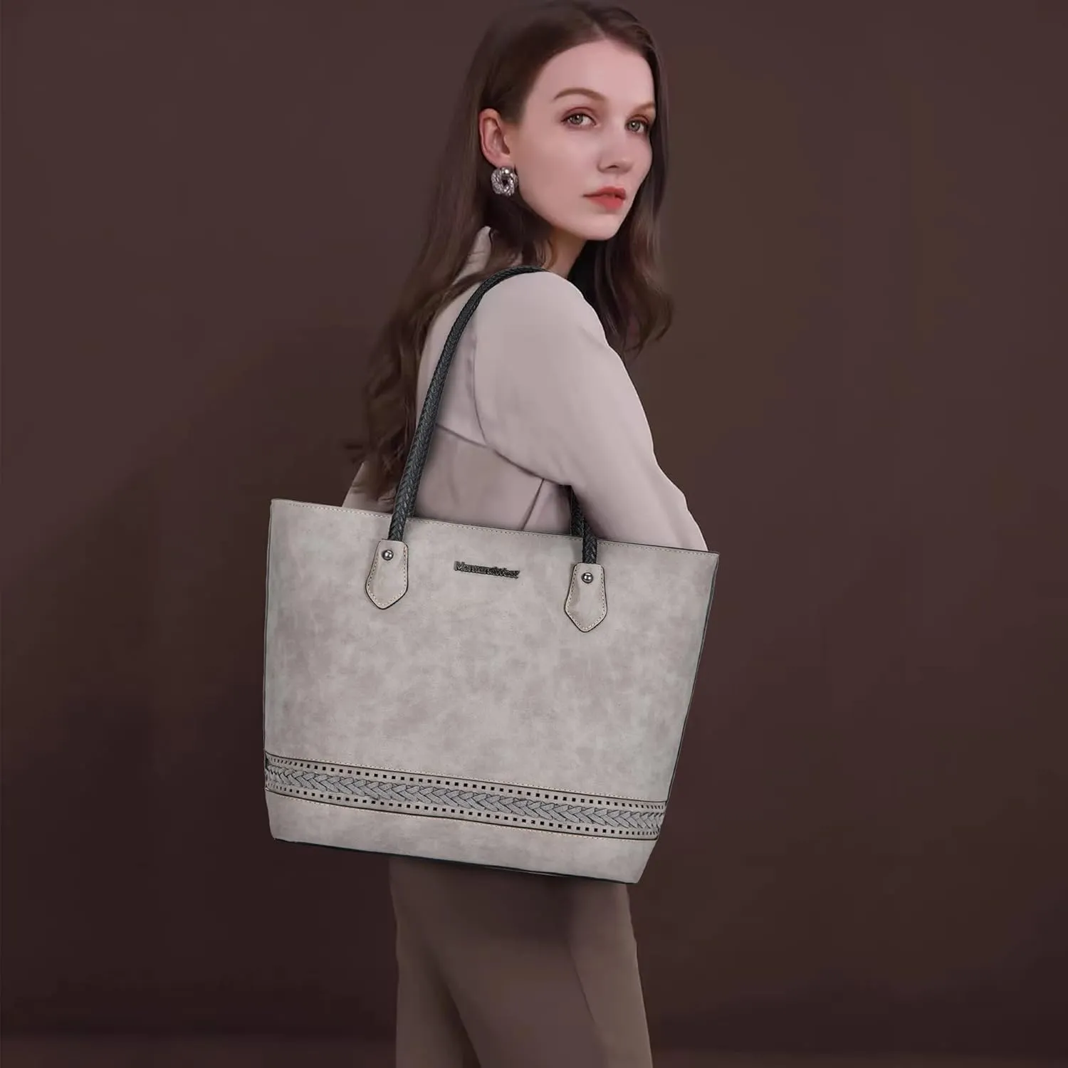 Montana West Woven Tote Bags for Women Medium Purses and Handbags with Concealed Carry Back Zipper Pocket