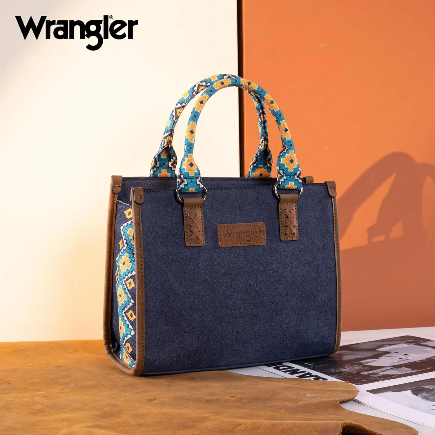 Montana West Wrangler Tote Bag for Women Western Retro Purse Top Handle Handbags with Aztec Strap