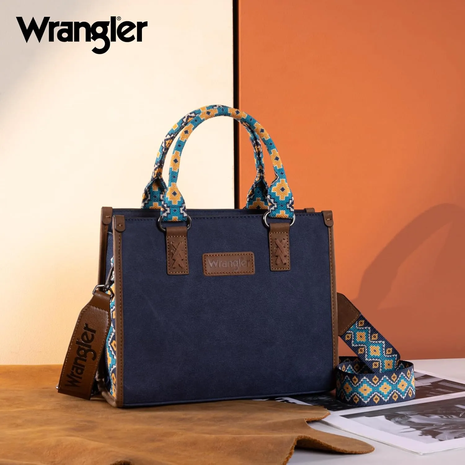 Montana West Wrangler Tote Bag for Women Western Retro Purse Top Handle Handbags with Aztec Strap