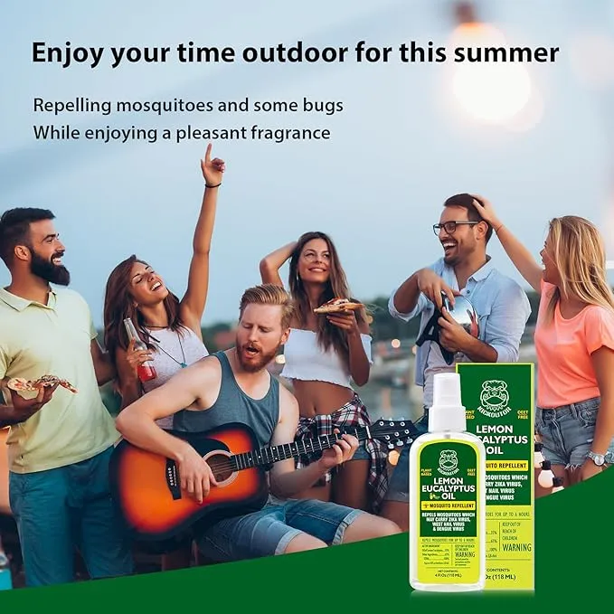 Mosquito Repellent Spray for Body 4 Fl Oz Lemon Eucalyptus Essential Oil Insect Bug Spray Natural DEET Free Anti Mosquito Tick Gnat Fly Control for Outdoor Patio Camping Hiking Travel (1PC)