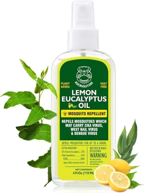Mosquito Repellent Spray for Body 4 Fl Oz Lemon Eucalyptus Essential Oil Insect Bug Spray Natural DEET Free Anti Mosquito Tick Gnat Fly Control for Outdoor Patio Camping Hiking Travel (1PC)