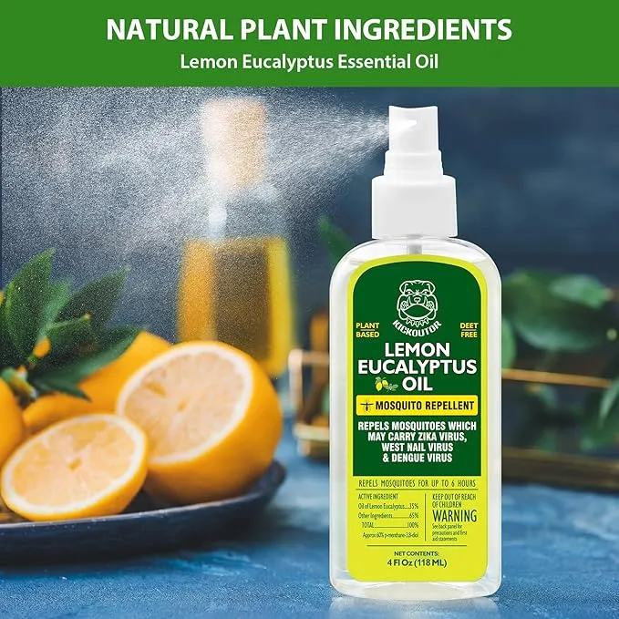 Mosquito Repellent Spray for Body 4 Fl Oz Lemon Eucalyptus Essential Oil Insect Bug Spray Natural DEET Free Anti Mosquito Tick Gnat Fly Control for Outdoor Patio Camping Hiking Travel (1PC)