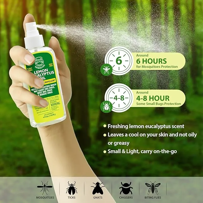 Mosquito Repellent Spray for Body 4 Fl Oz Lemon Eucalyptus Essential Oil Insect Bug Spray Natural DEET Free Anti Mosquito Tick Gnat Fly Control for Outdoor Patio Camping Hiking Travel (1PC)