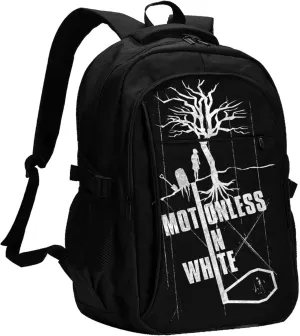Motionless Rock In White Backpack with USB Charing Port Laptop Daypack Travel Bag Classic Laptop Backpack
