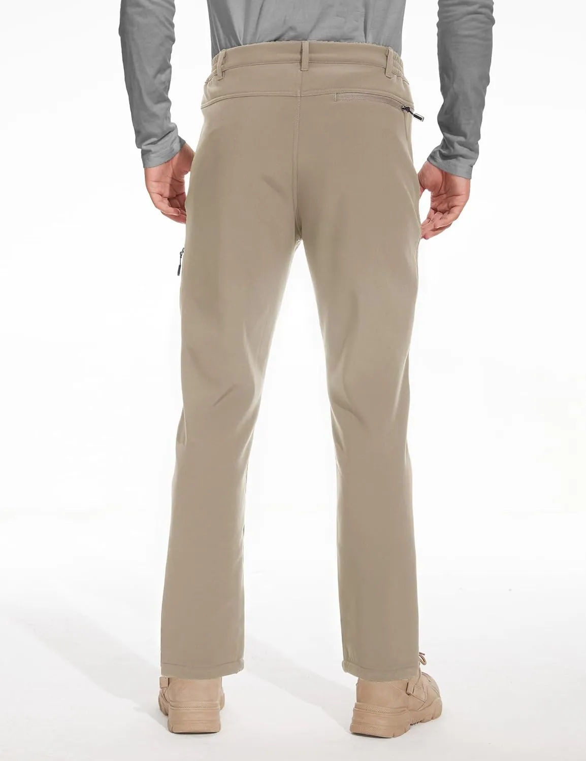 MOURCE Fleece Lined Hiking Pants Men - Waterproof Softshell Outdoor Ski Snow Cargo Pants with Zipper Pockets