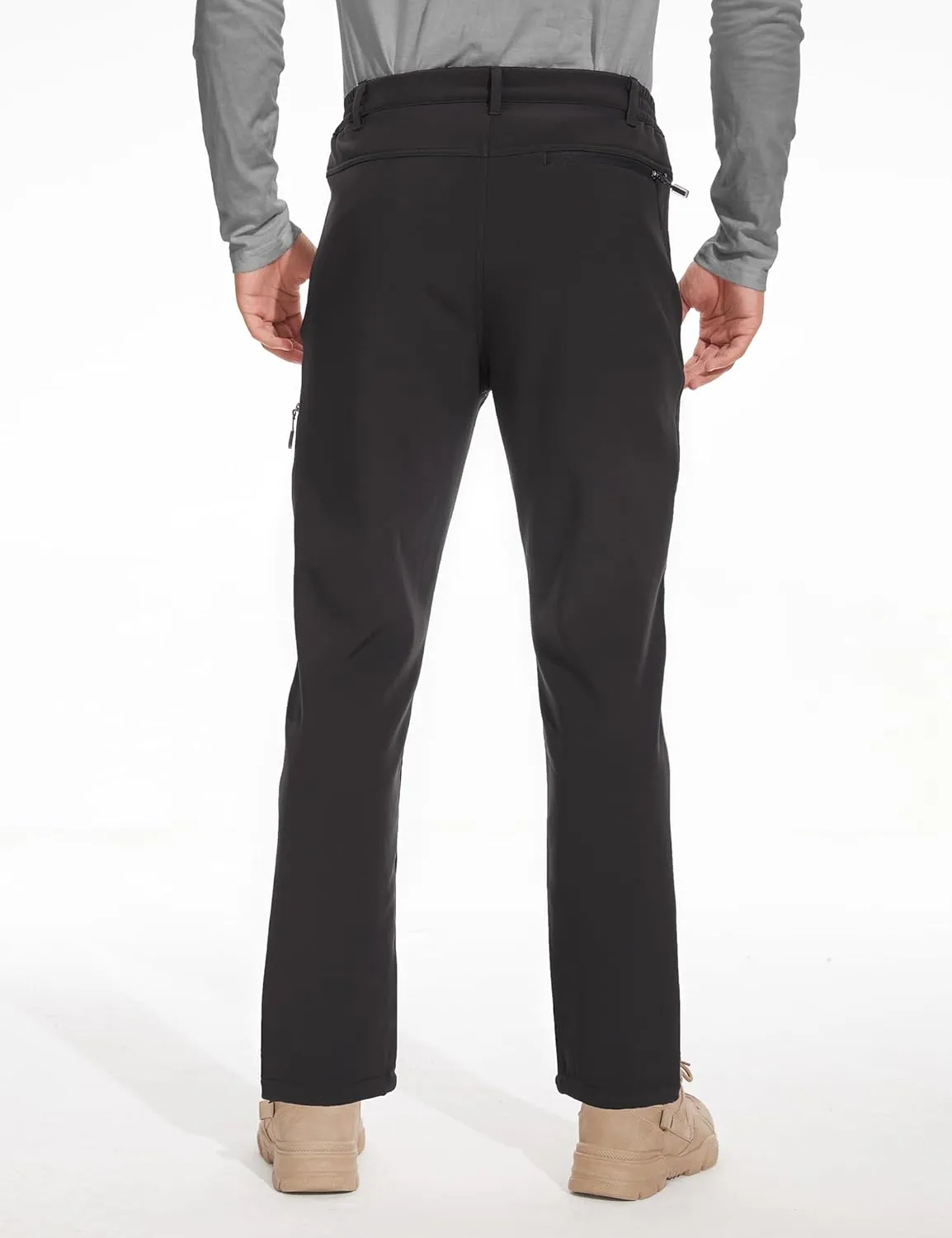 MOURCE Fleece Lined Hiking Pants Men - Waterproof Softshell Outdoor Ski Snow Cargo Pants with Zipper Pockets