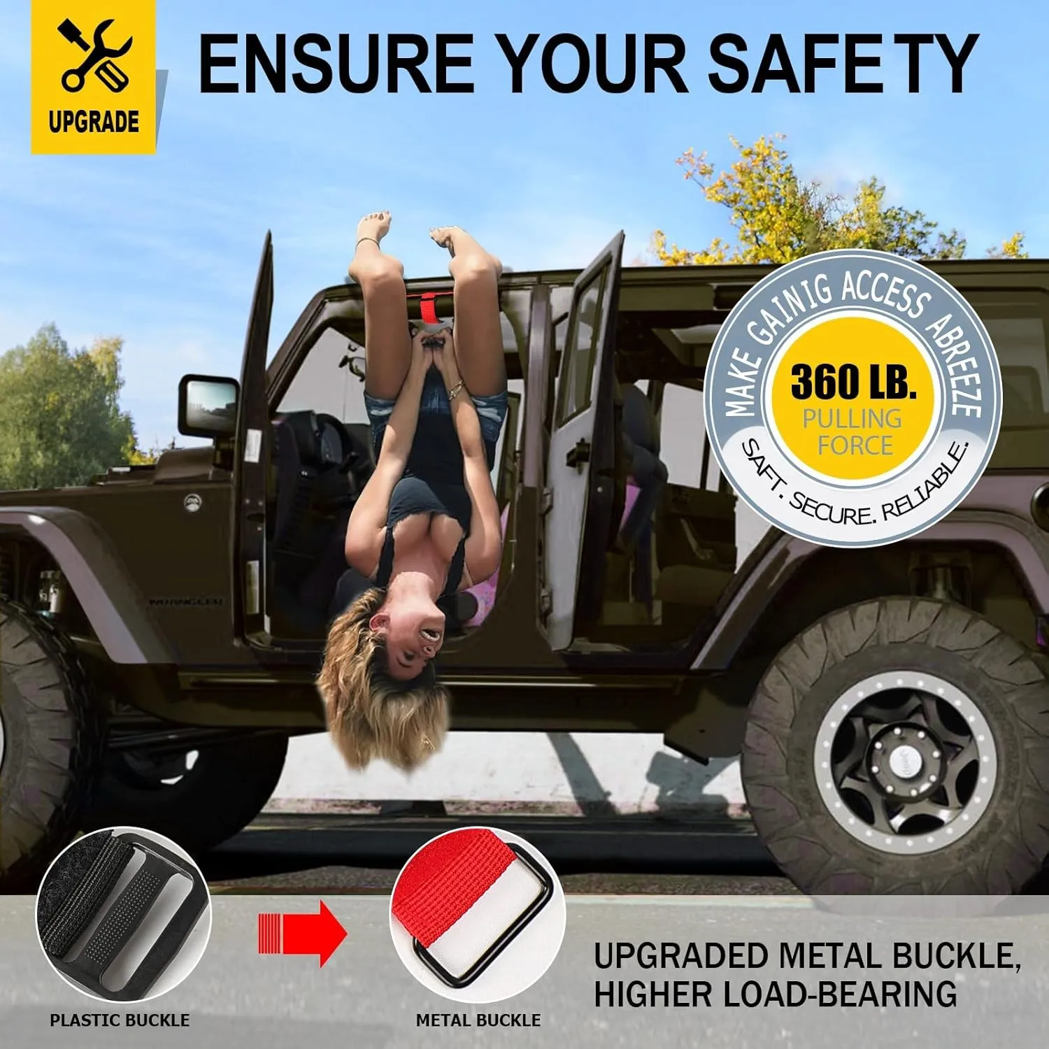 moveland Grab Handles Compatible with Jeep Wrangler Roll Bars (2 Pack), Easy-to-Fit 3 Straps Design for 1955-2023 Models (RED)