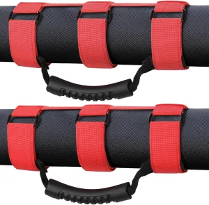 moveland Grab Handles Compatible with Jeep Wrangler Roll Bars (2 Pack), Easy-to-Fit 3 Straps Design for 1955-2023 Models (RED)