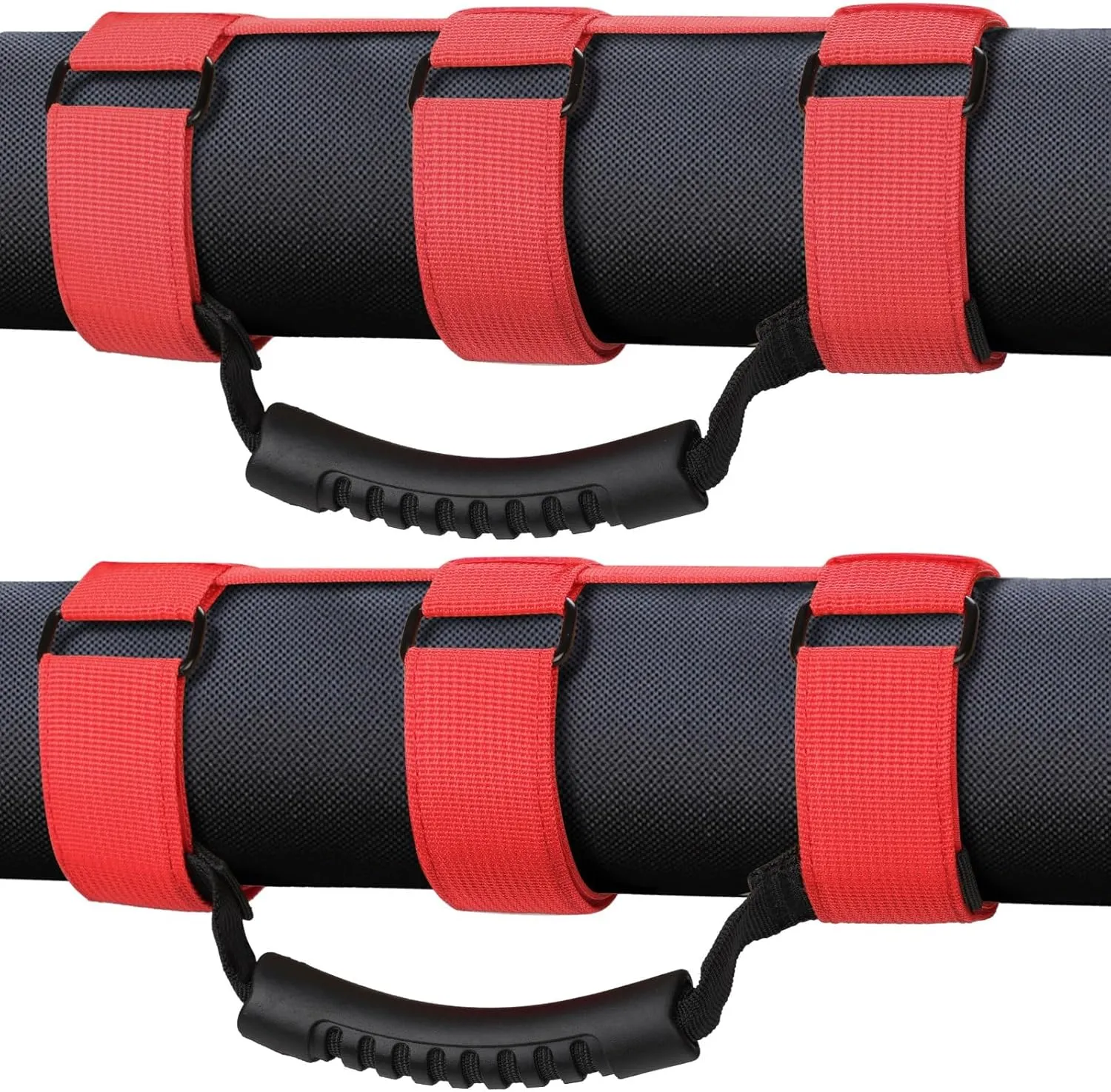 moveland Grab Handles Compatible with Jeep Wrangler Roll Bars (2 Pack), Easy-to-Fit 3 Straps Design for 1955-2023 Models (RED)