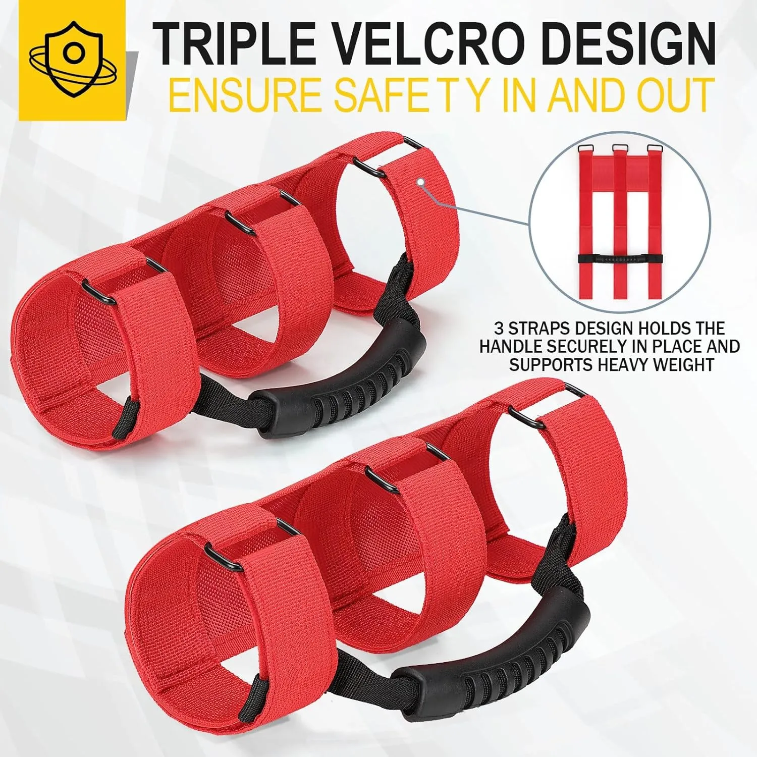 moveland Grab Handles Compatible with Jeep Wrangler Roll Bars (2 Pack), Easy-to-Fit 3 Straps Design for 1955-2023 Models (RED)