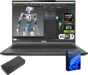 MSI 2025 Creator 16 Copilot Laptop, WQXGA 240Hz, AMD Ryzen AI 9 365, NVIDIA RTX 4060, 32GB RAM, 1TB SSD, RGB KB, Creativity with AI Studio, W11 P, Bundle with Targus 100W Docking Station