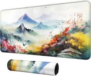 MTG & TCG Playmat, 24" x 14" Game Mat for Table, Perfect for Card Games, Watercolor Mountains Flowers