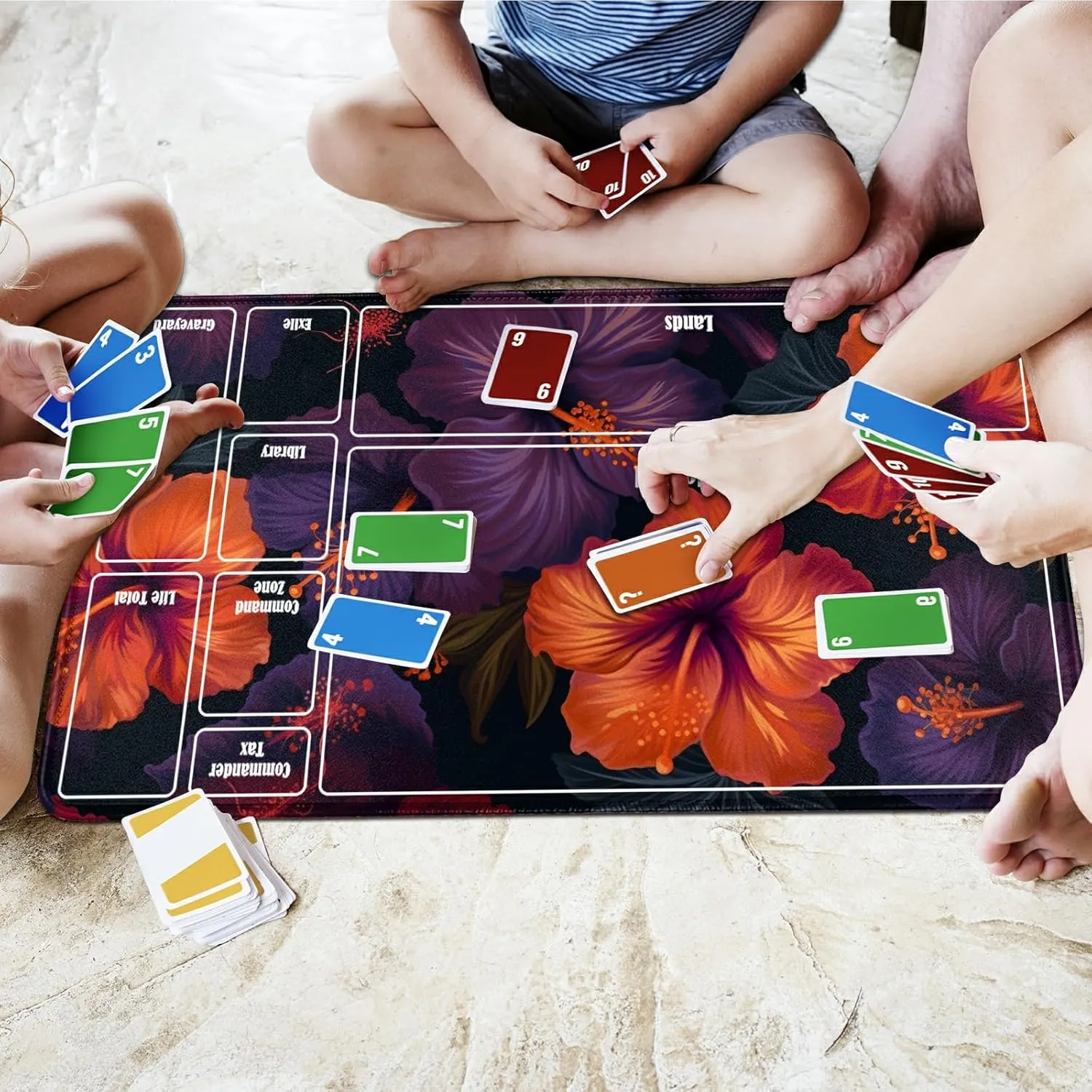 MTG Playmats 24" x 14" & Blue Card Deck Box Set, Card Playmat Stitched with Magic Zones Commander Deck Gaming Desk Mat Gameplay Pad for MTG TCG Trading Card, Colorful Flowers