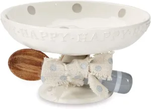 Mud Pie Happy Candy Set, dish 3" x 5 1/2" dia | spoon 4 1/2", White