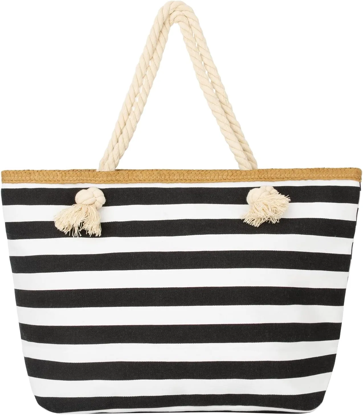 Muka Women Canvas Tote Shoulder Beach Bag with Top Zipper Closure and Rope Handles for Travel, Shopping
