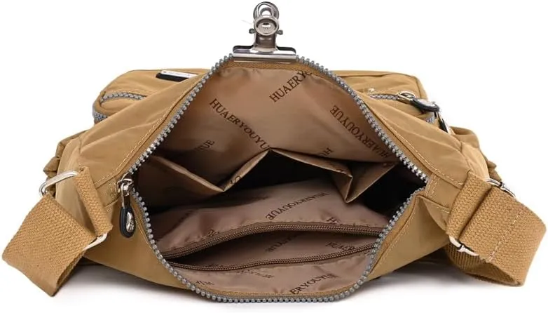 Mulit-Pockets Nylon Crossbody Bag for Women Waterproof Shoulder Bag Travel Purses and Handbag