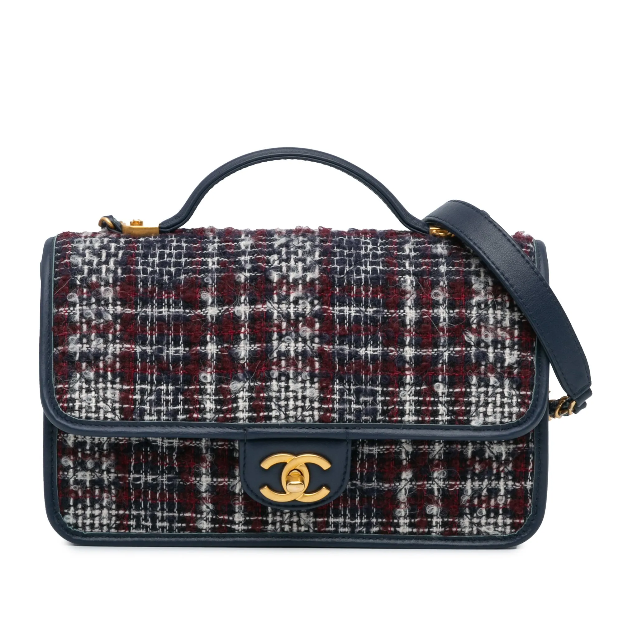 Multicolor Chanel Small Tweed School Memory Top Handle Flap Satchel
