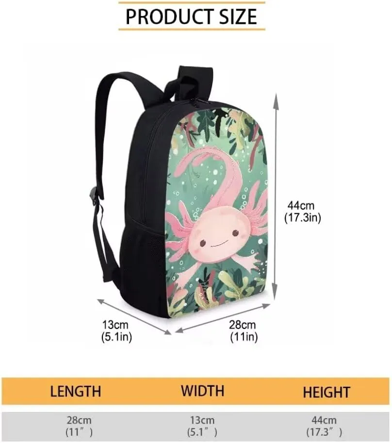 Mumeson Unisex Backpacks for Travel School, Axolotl Backpack Rucksack Multi-function School Bag for Elementary School Daypack with Mesh Side Pockets