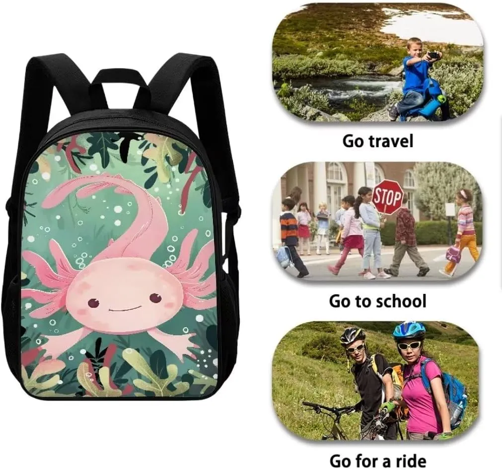 Mumeson Unisex Backpacks for Travel School, Axolotl Backpack Rucksack Multi-function School Bag for Elementary School Daypack with Mesh Side Pockets