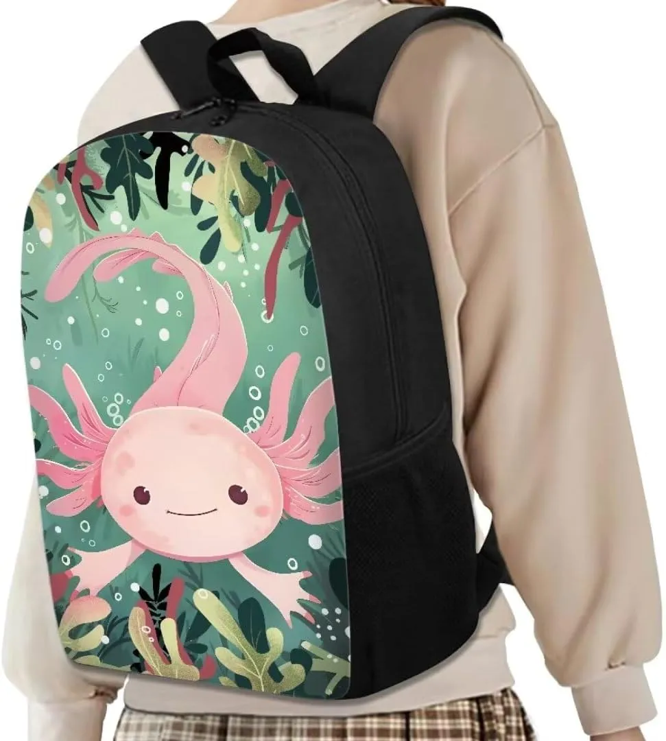 Mumeson Unisex Backpacks for Travel School, Axolotl Backpack Rucksack Multi-function School Bag for Elementary School Daypack with Mesh Side Pockets