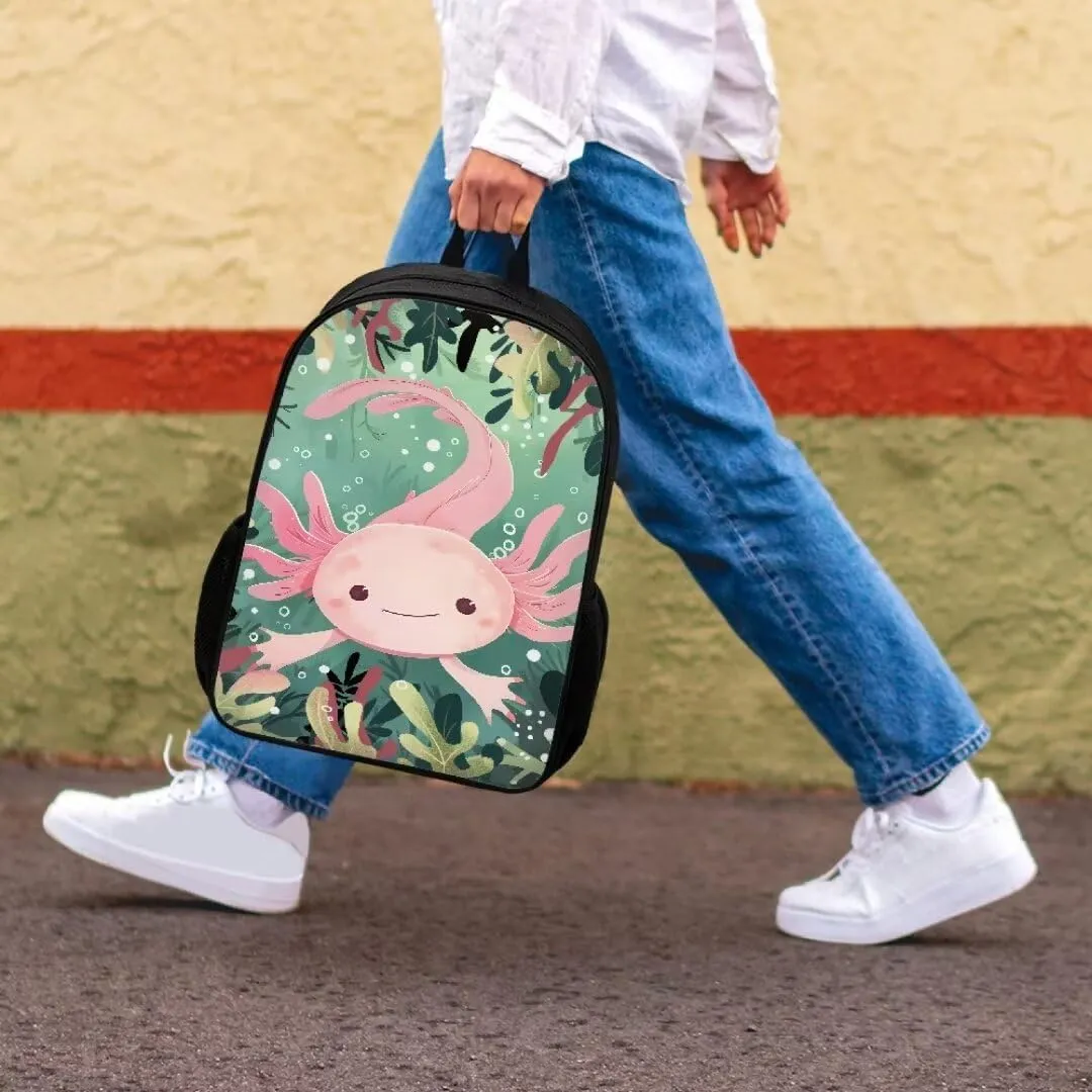 Mumeson Unisex Backpacks for Travel School, Axolotl Backpack Rucksack Multi-function School Bag for Elementary School Daypack with Mesh Side Pockets