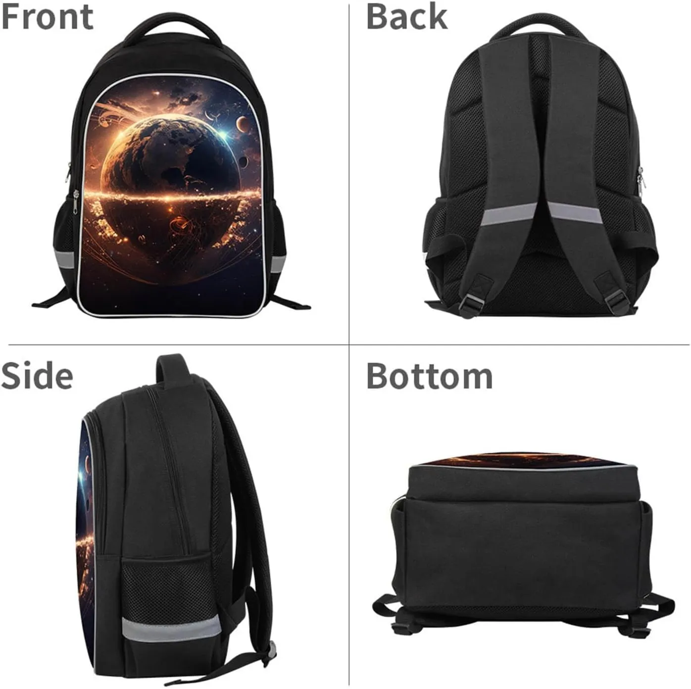 Music Earth Space Kids School Backpack, Galaxy Planets Bookbag for Boys Girls, Polyester, 23 Liters, Lightweight Back Pack, 17 Inches, Idea for Unisex-child Age 6 