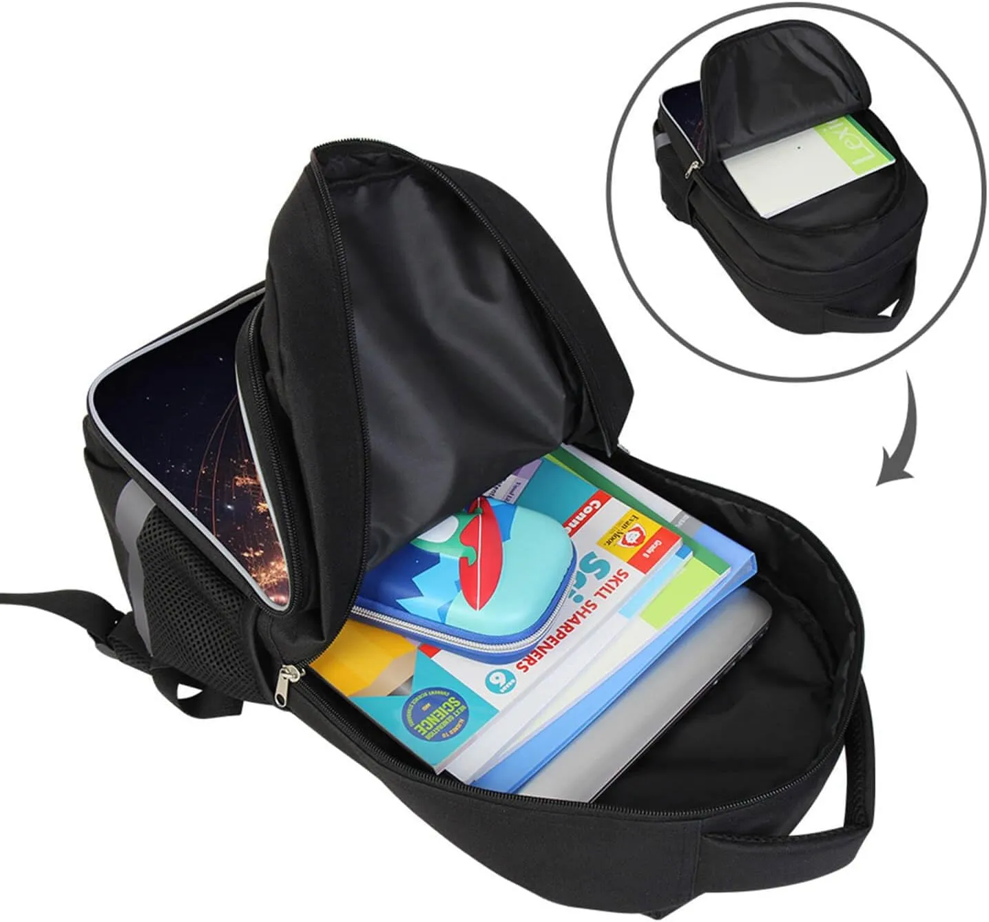 Music Earth Space Kids School Backpack, Galaxy Planets Bookbag for Boys Girls, Polyester, 23 Liters, Lightweight Back Pack, 17 Inches, Idea for Unisex-child Age 6 