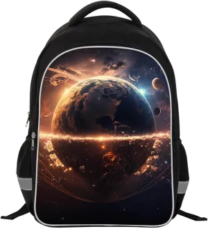 Music Earth Space Kids School Backpack, Galaxy Planets Bookbag for Boys Girls, Polyester, 23 Liters, Lightweight Back Pack, 17 Inches, Idea for Unisex-child Age 6 