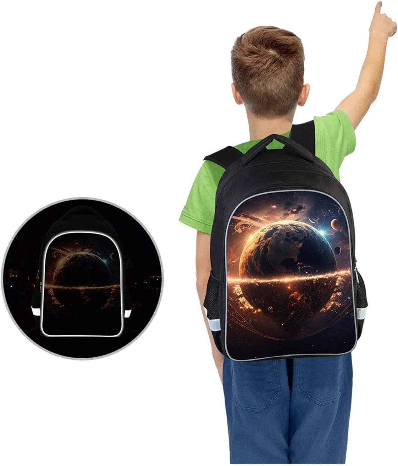Music Earth Space Kids School Backpack, Galaxy Planets Bookbag for Boys Girls, Polyester, 23 Liters, Lightweight Back Pack, 17 Inches, Idea for Unisex-child Age 6 