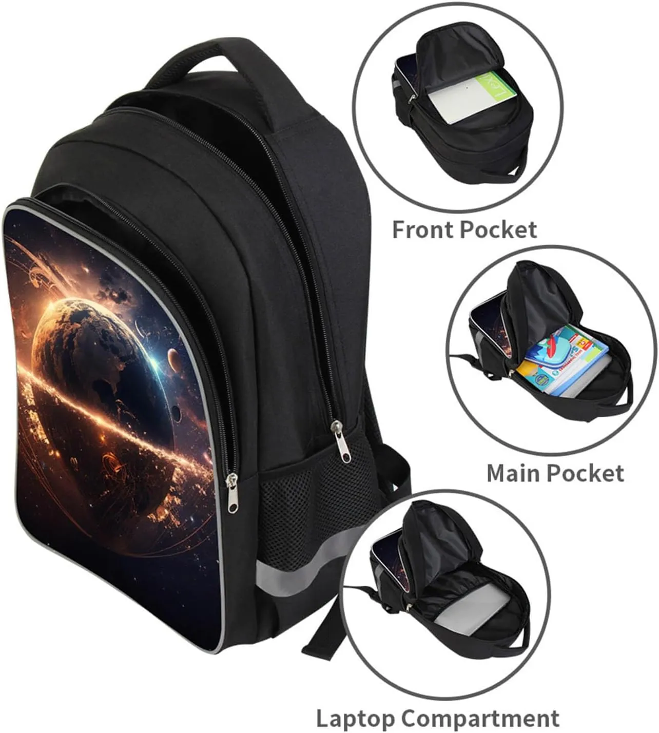 Music Earth Space Kids School Backpack, Galaxy Planets Bookbag for Boys Girls, Polyester, 23 Liters, Lightweight Back Pack, 17 Inches, Idea for Unisex-child Age 6 
