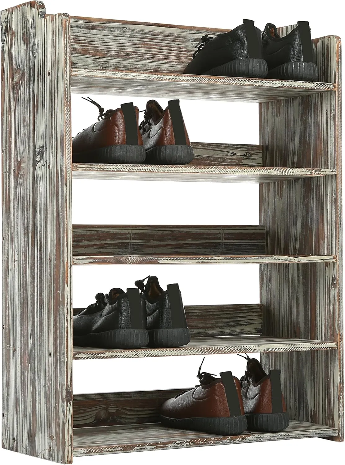 MyGift 5 Tier Rustic Torched Wood Entryway Shoe Rack Storage Shelves, Closet Organizer Shelf
