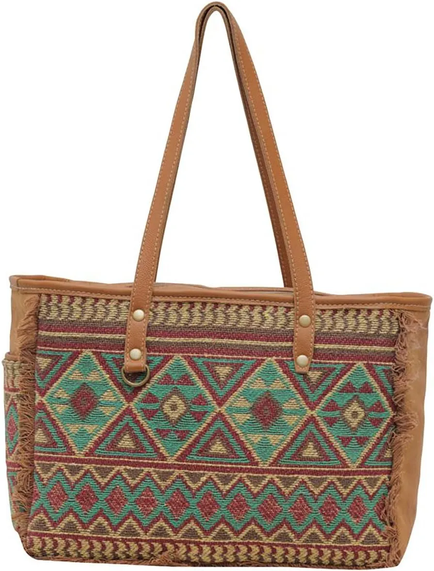 Myra Bag Western Canvas Shoulder Handbag for Women - Cotton & Upcycled Leather Bag Harlequin