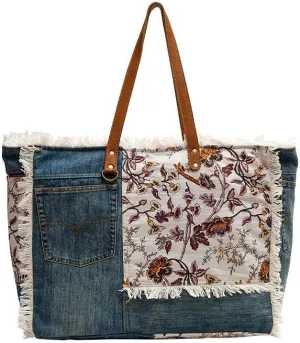 Myra Bag Western Canvas Weekender Bag for Women - Upcycled Leather Big Shoulder Bag Venture