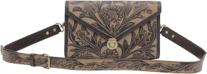 Myra Bag Western Leather Purse Bag for Women - Upcycled Canvas Hand-Tooled Shoulder Bag Lark