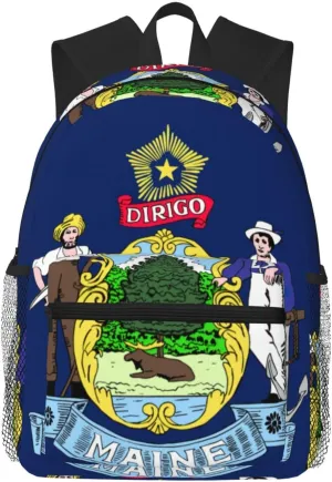 nanger Maine State Flag Print Large Travel Work Backpack, Anti-Water College Bag Business Laptop Pack For Men Women